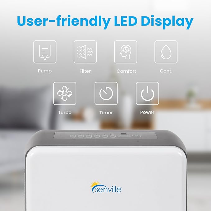 Senville 20 Pint Dehumidifier, Energy Star Certified, Washable Filter, Ideal for Basements, Bedroom, Living Space, Energy Star, Washable Filter, Up to 1,500 Sq. Ft., White - Image 3