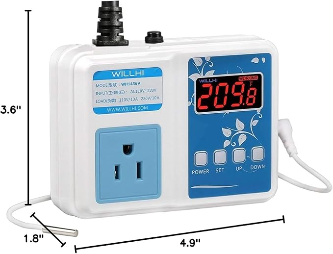 WH1436A 10A Temperature Controller 110V Digital Thermostat Switch Sous Vide Controller NTC 10K Sensor Improved Version - Image 10