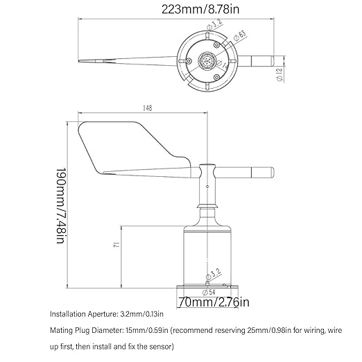 360 Degree Wind Direction Sensor, Wind Direction Transmitter, High Accuracy Vane with RS485 Output, Ideal for Meteorological & Environmental Monitoring - Image 7