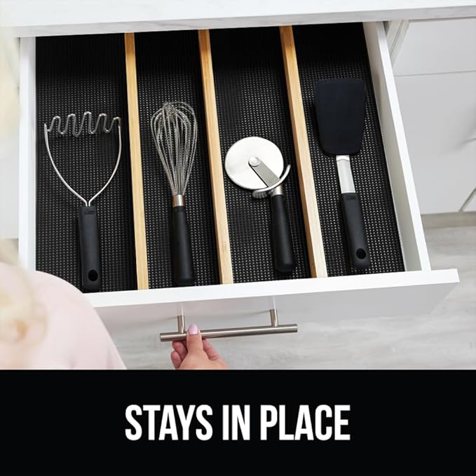 GORILLA GRIP powerGRIP Drawer Shelf and Cabinet Liner, Thick Strong Hold, Non-Adhesive Liners Protect Kitchen Cabinets and Cupboard, Bathroom Drawers, Easy Install, Breathable Mat, 12" x20', Black - Image 9