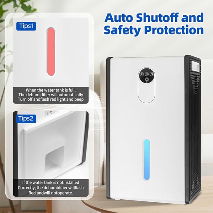 Dehumidifier for 1076 sq.ft,Quiet Portable Moisture Absorber with Auto Shut Off,Auto Defrost,72 OZ Water Tank,Drain Hose,7 Color LED Light,Sleep Mode for Basement Home Bedroom Bathroom RV - Image 6