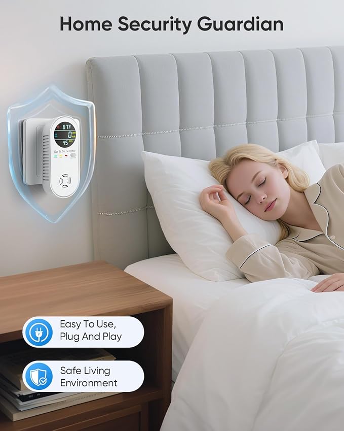 Carbon Monoxide Detectors & Natural Gas Detector, 4-in-1 Carbon Monoxide Detectors Plug in, Gas Leak Detector with Dual Alarms, Temperature & Humidity Sensor for Home, RV, White, 3 Packs - Image 6