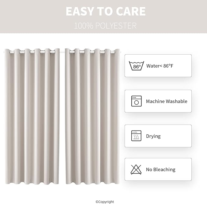 DIVA EN CAMINO DEC Outdoor Patio Curtain Waterproof Darkening Thermal Insulated Indoor Curtains for Bedroom, Porch, Living Room, Pergola, Cabana, W84 x L108, Cream, Set of 2 Panels - Image 7