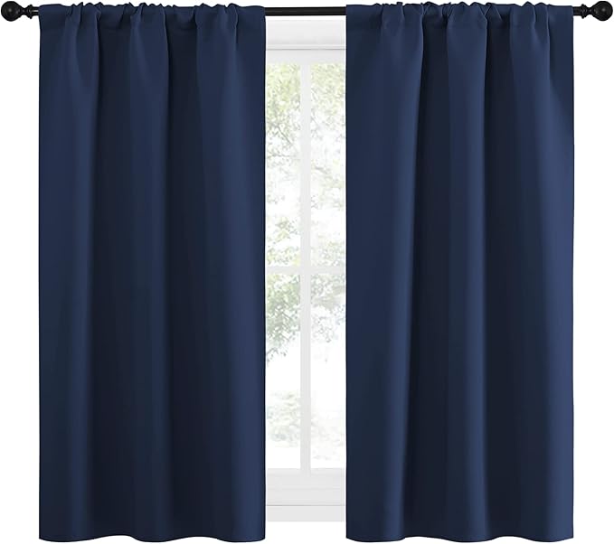 NICETOWN Kitchen Curtains, Short Blackout Curtains & Drapes, Thermal Insulated Blackout Curtain Panels for Kids Room, Play Room (Navy, 34" Wide by 54" Long, 2 PCs) - Image 2