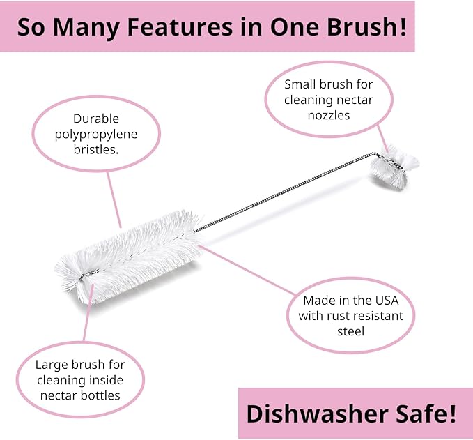 Hummingbird Feeder Cleaning Brush, 14" x 1.7" Dual-Purpose Headed Hummingbird Cleaning Brush, Diswasher Safe Bristle, Removes Residue on Nectar Bottle, Nozzle, Narrow Feeding Socket by FryOilSaver Co. - Image 4