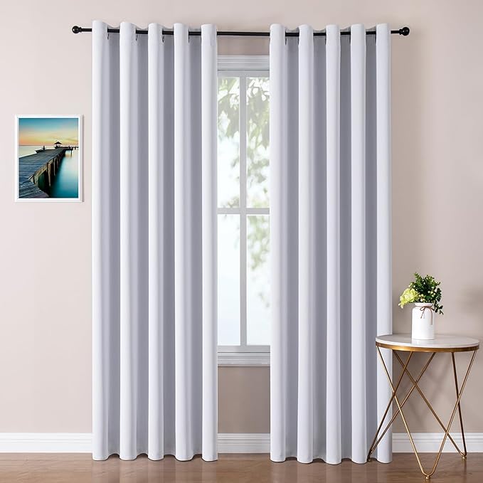 ChrisDowa Blackout Curtains 70 inches Wide for Bedroom - 2 Panels Set Extra Wide Grommet Thermal Insulated Room Darkening Curtains for Living Room (Greyish White, 70 x 84 Inch) by ChrisDowa