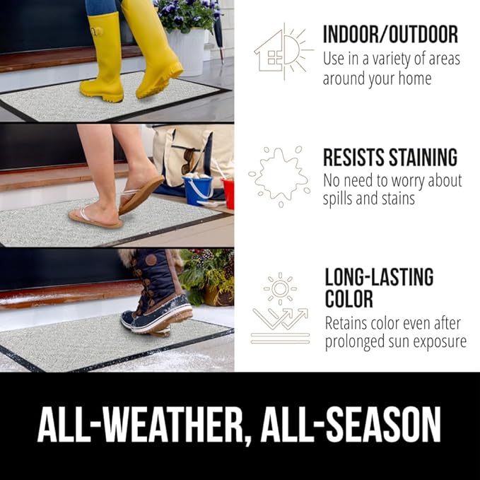 GORILLA GRIP 100% Waterproof All-Season WeatherMax Doormat US Designed Natural Rubber, Stain and Fade Resistant, Low Profile Indoor Outdoor Door Mats, Easy Clean Patio Mat, 23x35, Light Gray - Image 3