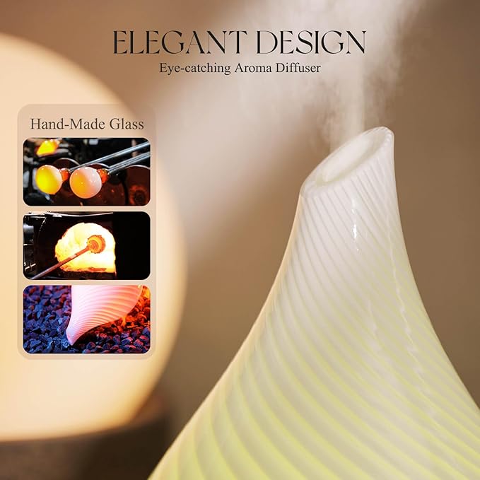 Porseme 150ml Essential Oil Diffuser Glass Color Changing Aroma Air Diffusers Aromatherapy Ultrasonic Cool Mist Humidifier 6 Running Hours Waterless Auto-Off for Sleeping Yoga Office Spa (Pure White) - Image 5