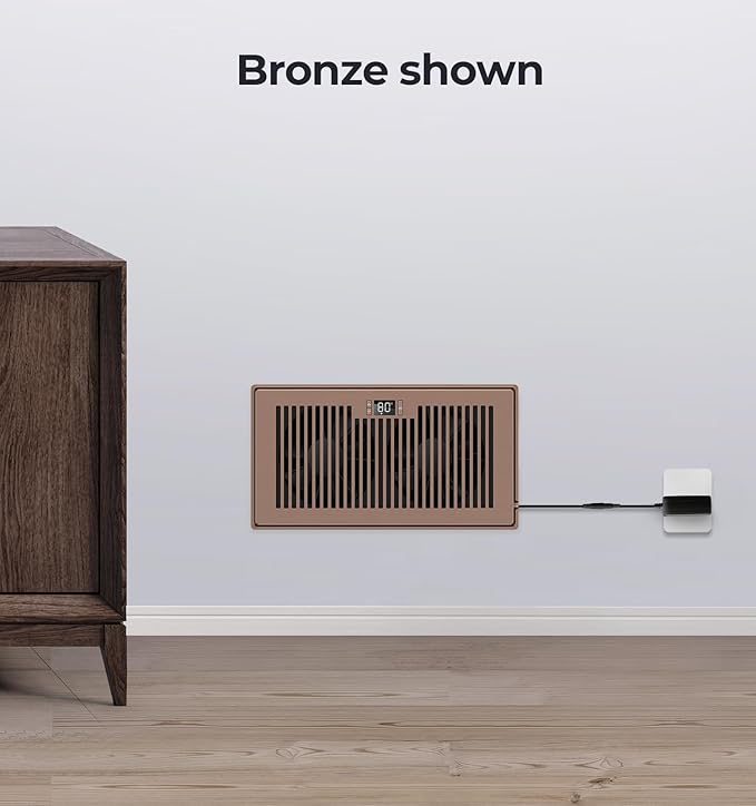 Quiet Register Booster Fan Fits 6" x 12" Register Holes, 10-Speed Smart Heating Cooling AC Vent Fan with Remote Control and Thermostat Control - Bronze - Image 7