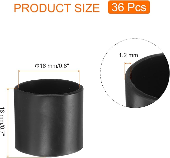 uxcell 36pcs Round Chair Leg Caps 16mm/0.6" PVC Chair Leg Floor Protectors Non-Slip Chair Feet Covers for Hardwood Floors Furniture Protectors, Black - Image 2