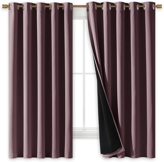NICETOWN Dry Rose 100% Blackout Lined Curtains, 2 Thick Layers Completely Blackout Window Treatment Thermal Insulated Drapes for Kitchen/Bedroom (1 Pair, 70 inches Width x 63 inches Length Each Panel) - Image 2