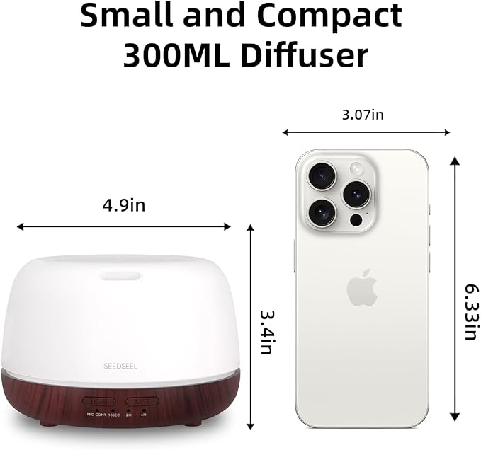 300ML Essential Oil Diffuser,Aromatherapy Diffuser with Remote Control, 7-Color LED Light and 4 Timers,Quiet Auto-Off for Bedroom, Home,Office - Image 2