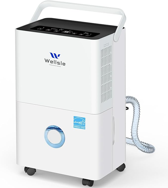 Energy Star Dehumidifier, Wellsle 80 Pints Dehumidifier for basement, Smart Humidity Adjustment with 1.32 Gal Water Tank and Drain Hose, Silent & Efficient for Home Bedroom Garage Large Room by Wellsle