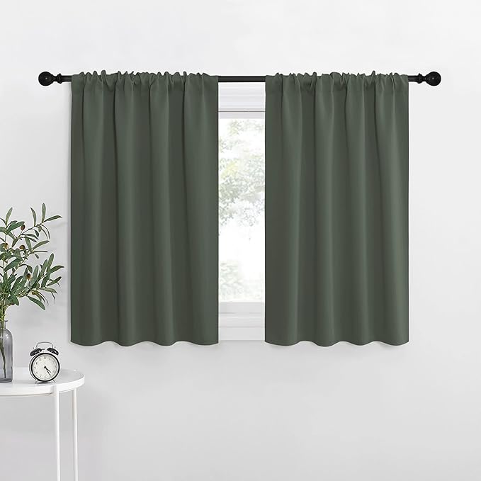 NICETOWN Bedroom Curtains Blackout Draperies - All Season Thermal Insulated Solid Rod Pocket Top Blackout Curtains/Drapes for Kid's Room (Dark Mallard, 1 Pair, 29 x 20 Inch) by NICETOWN