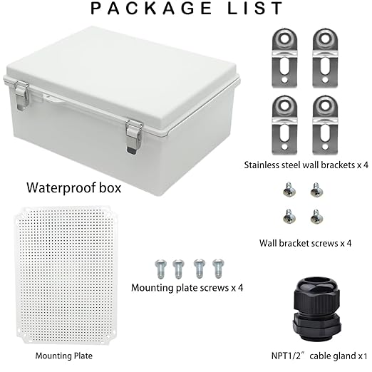 Waterproof Electrical Box, IP67 Junction Box Stainless Steel Latch Hinged Grey Cover Project Enclosure with Wall Bracket 16.1"x12.2"x7.1" - Image 5