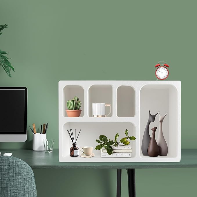 5-Compartment White Arched Floating Cabinet, Modern Geometric MDF Wall-Mount Storage Unit, Wall Mounted Storage Organizer for Bathroom, Living Room, Bedroom & Office Décor - Image 6