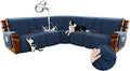 Arfntevss Waterproof Recliner Sectional Couch Covers for Reclining L Shape Sofa Cover Non Slip Washable L Shaped Slipcover Sets for Dog Furniture Protector (5 Seat with 2 Console Cover, Dark Blue) by Arfntevss