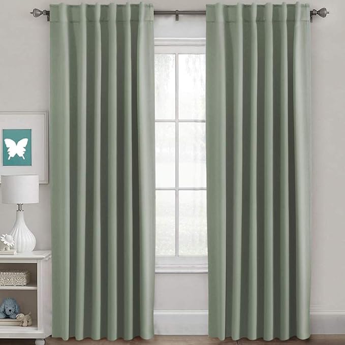 H.VERSAILTEX Blackout Curtains Thermal Insulated Window Treatment Panels Room Darkening Blackout Drapes for Living Room Back Tab/Rod Pocket Bedroom Draperies, 52 x 96 Inch, Light Sage,2 Panels by HVERSAILTEX