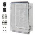 Zulkit Junction Box IP67 Waterproof Electrical Box Hinged Clear Cover Stainless Steel Latch Plastic Enclosure for Project w Mounting Plate Wall Bracket and 2 Cable Gland 11"x7.5"x5.5"/280x190x140mm by Zulkit