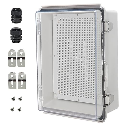 Zulkit Junction Box IP67 Waterproof Electrical Box Hinged Clear Cover Stainless Steel Latch Plastic Enclosure for Project w Mounting Plate Wall Bracket and 2 Cable Gland 11"x7.5"x5.5"/280x190x140mm by Zulkit