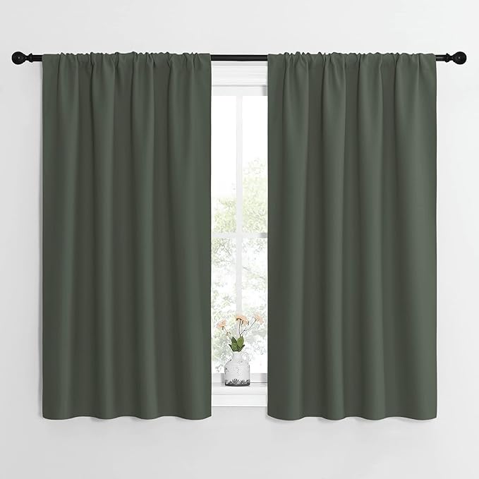 NICETOWN Bedroom Curtains Blackout Draperies - All Season Thermal Insulated Solid Rod Pocket Top Blackout Curtains/Drapes for Kid's Room (Dark Mallard, 1 Pair, 42 x 54 Inch) by NICETOWN