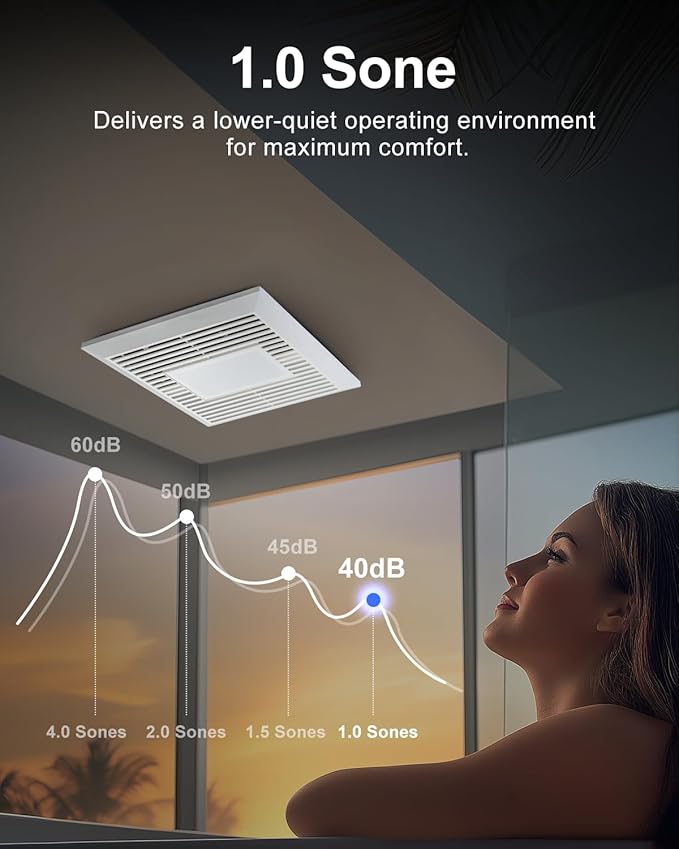 GROWNEER Bathroom Exhaust Fan with Light, 110 CFM 1.0 Sone Exhaust Fan No Attic Access Needed, Ceiling or Wall Mount, 7.68 x 9.25 inch, 35W Bathroom Fan with LED Light 3CCT Adjustable 600LM, White - Image 4