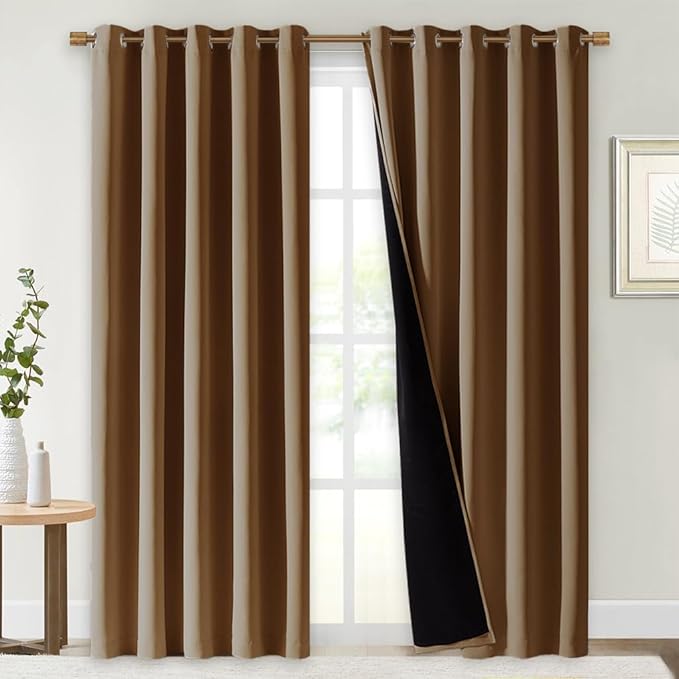 NICETOWN Full Shade Curtain Panels, Gold Brown, 70 x 84 inch, Pair of Energy Smart & Noise Blocking Out Blackout Drapes for Dining Room Window, Thermal Insulated Guest Room Lined Window Dressing by NICETOWN