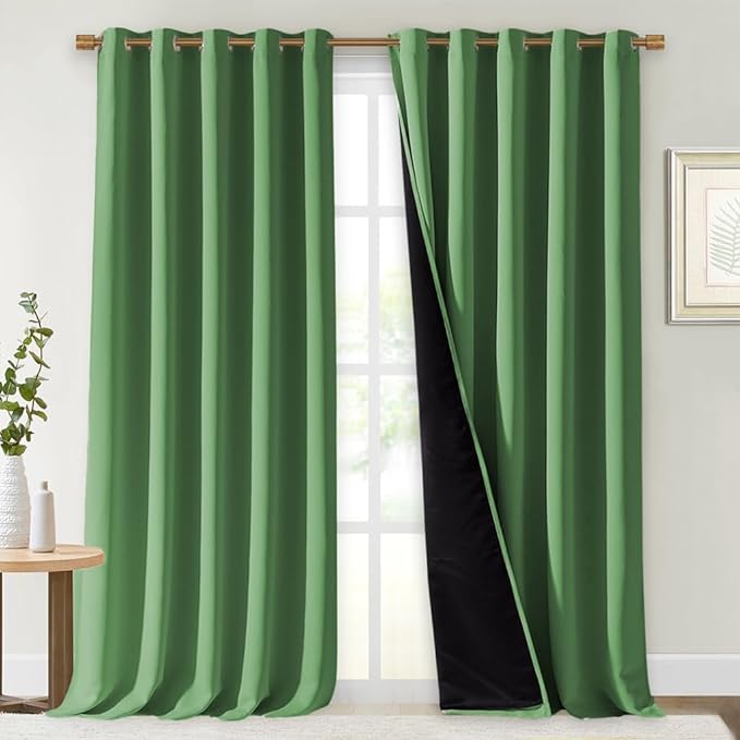 NICETOWN 100% Blackout Blinds, Set of 2, 70 inches x 108 inches, Forest Green, Laundry Room Decor Window Treatment Curtains for Large Patio Sliding Door, Thermal Insulated Curtains for Bedroom by NICETOWN