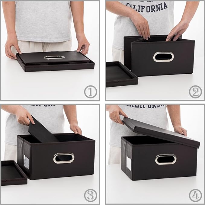 PRANDOM Collapsible Storage Box with Lid [1-Pack] Leather Fabric Foldable Storage Bin Organizer Container Basket Cube with Cover for Home Bedroom Closet Office Nursery Black (13.6x9.6x6.9) - Image 4