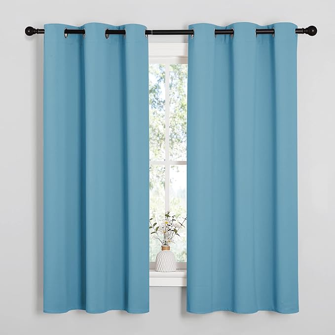 NICETOWN Blackout Draperies Curtains for Kids Room, Window Treatment Thermal Insulated Grommet Blackout Drape Panels for Bedroom (Teal Blue, Set of 2, 34 by 54 inches) by NICETOWN
