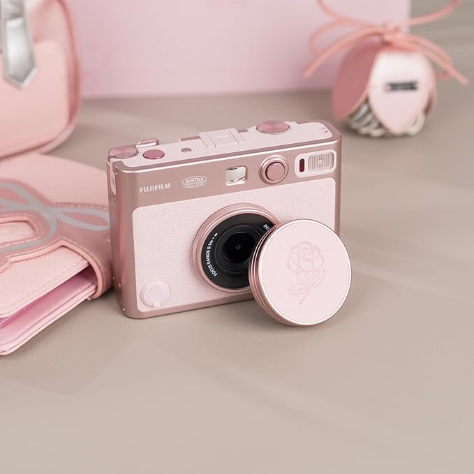 Pink Lens Cap for Fujifilm Insta Mini EVO, Retro Leather Aluminum Anti-Dust Anti-Scratches Lightweight Camera Lens Cover with Rose Pattern, Accessories for Fuji Mini Evo Lens Protection Cover - Image 6