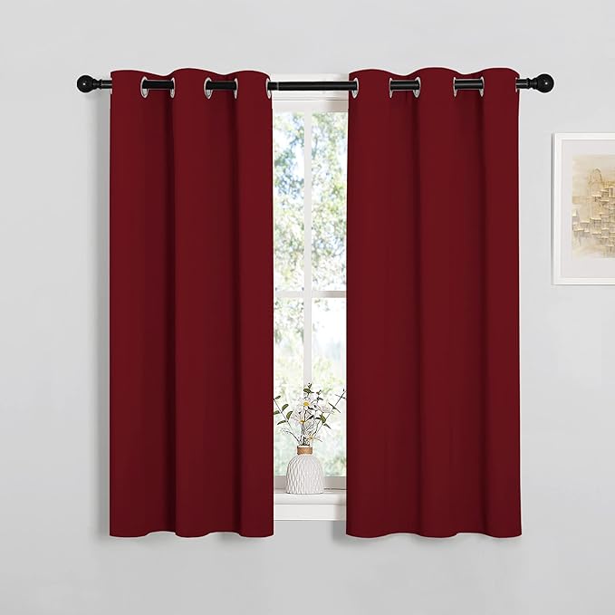 NICETOWN Christmas Window Curtains Blackout Drapes, Thermal Insulated Home Decorative Blackout Curtains/Draperies for Laundry Room (One Pair, 34 by 45-inch, Burgundy Red) - Image 2