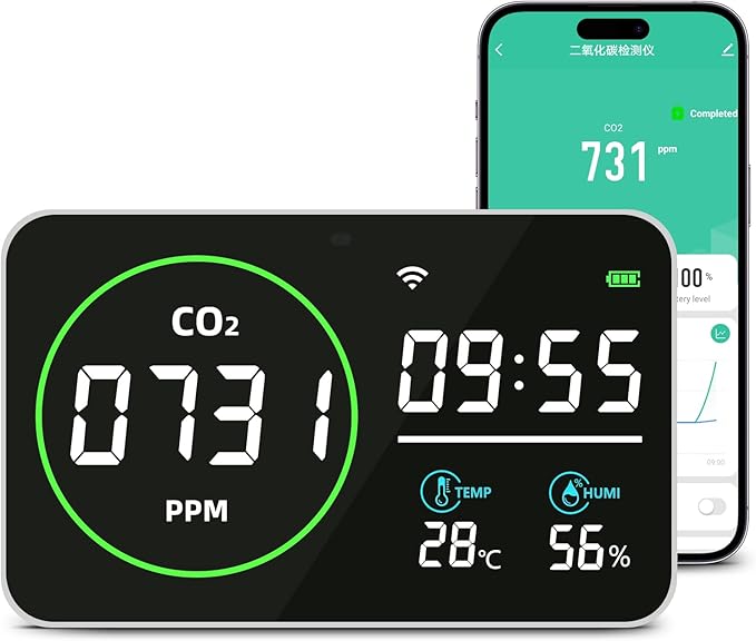 WiFi CO2 Detector, 9 Inch CO2 Monitor for CO2 Temp Humidity, Extra Large Display Digital Clocks, Air Quality Monitor for Indoor/Outdoor with Alerts, CO2 Infrared Sensor, Optical Sensor by GISNPA