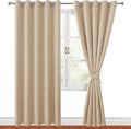 Hiasan Blackout Curtains for Bedroom, 60 x 84 Inches Long - Thermal Insulated & Energy Saving Window Curtains for Living Room, 2 Drape Panels Sewn with Tiebacks, Beige by Hiasan