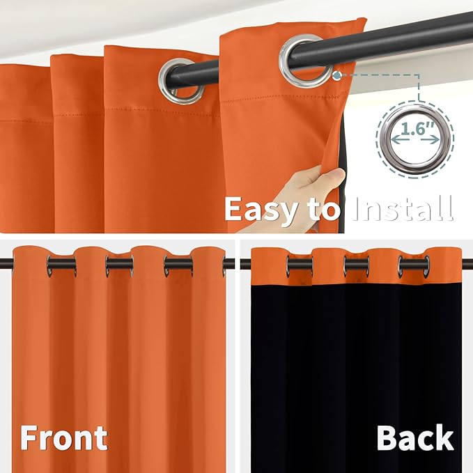 BGment Thermal Insulated 100% Blackout Curtains 90 Inch Length 2 Panels, Total Light Blocking Curtains for Bedroom, Grommet Window Drapes with Thick Black Liner, 52 Inch Wide Each Panel, Burnt Orange - Image 6