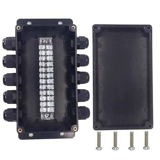 Watertight Junction Box, IP67 Waterproof Electrical Project Box with 12P 15A Barrier Terminals,5 in/5 Out Cable Glands Electronic Enclosure 6.22" x 3.54" x 2.36" by YETLEBOX
