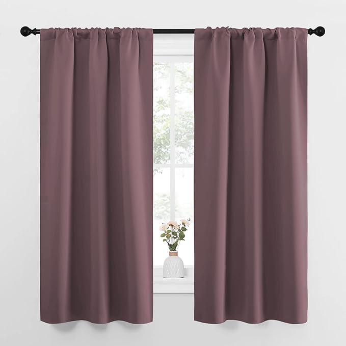 NICETOWN Bedroom Curtains for Kids Room, Window Treatment Thermal Insulated Solid Room Darkening Drape Panels for Girls Room (Dry Rose, Set of 2, 34 inches Width by 63 inches Length) by NICETOWN