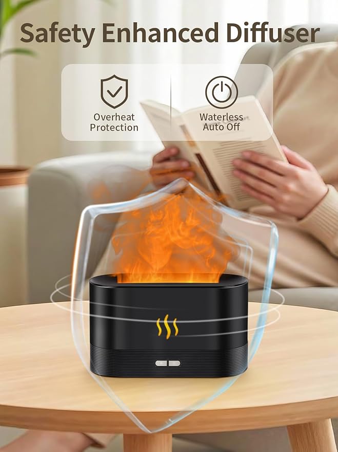 Flame Essential Oil Diffuser, 180ml Aromatherapy Diffuser with 7-Color LED Lights, Auto Shut-Off, Ultrasonic Cool Mist Humidifier for Home, Bedroom, Office, Gift (Black) - Image 4