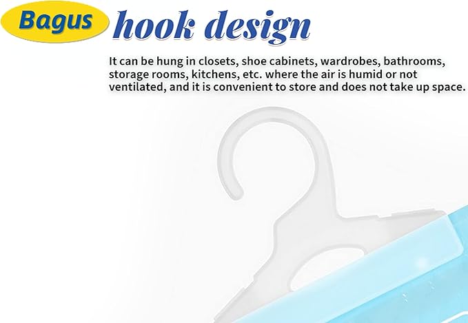 Bagus Hanging Moisture Absorber Bags (8 Pack) - Fragrance-Free Dehumidifier for Closet, Bathroom, RV, Boat & Storage Spaces, Compact Design with 12.5 Oz High-Capacity Absorption - Image 6