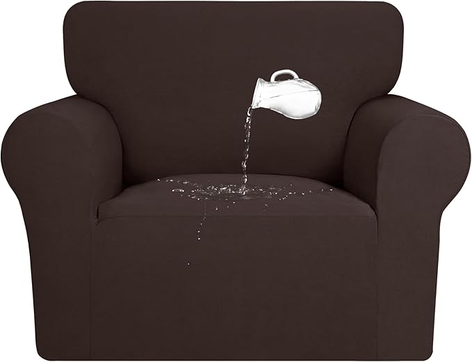PureFit 100% Dual Waterproof Couch Cover Slipcovers for Couches and Sofas - Stretch Non Slip Fleece Sofa Covers Washable, Leakproof Furniture Protector for Kids, Pets, Dog (Chair, Chocolate) by PureFit