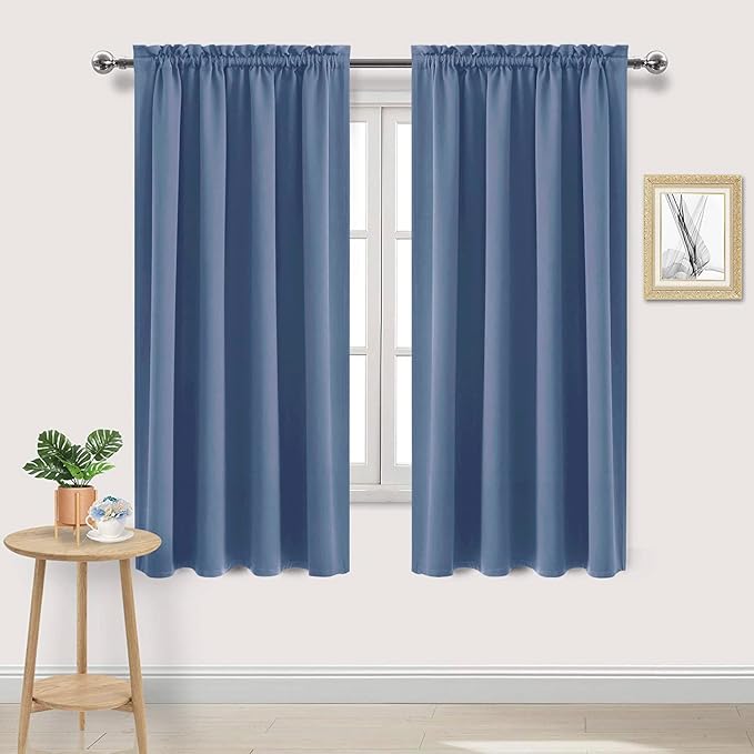 DWCN Blackout Curtains – Thermal Insulated, Energy Saving & Noise Reducing Bedroom and Living Room Curtains, Dusty Blue, W 52x L 63 Inch, Set of 2 Rod Pocket Curtain Panels by DWCN