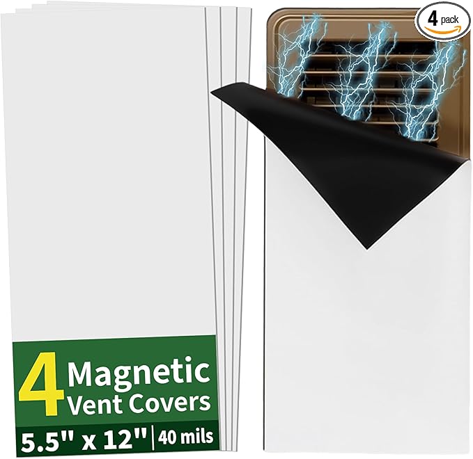 FINDMAG Strong Magnetic Vent Covers, 5.5" x 12" Magnetic Vent Cover for Wall and Air Registers, Heavy Duty Ceiling Vents Covers Shield with a Noise-Reducing Design for Home HVAC Systems, 4 Pack by FINDMAG