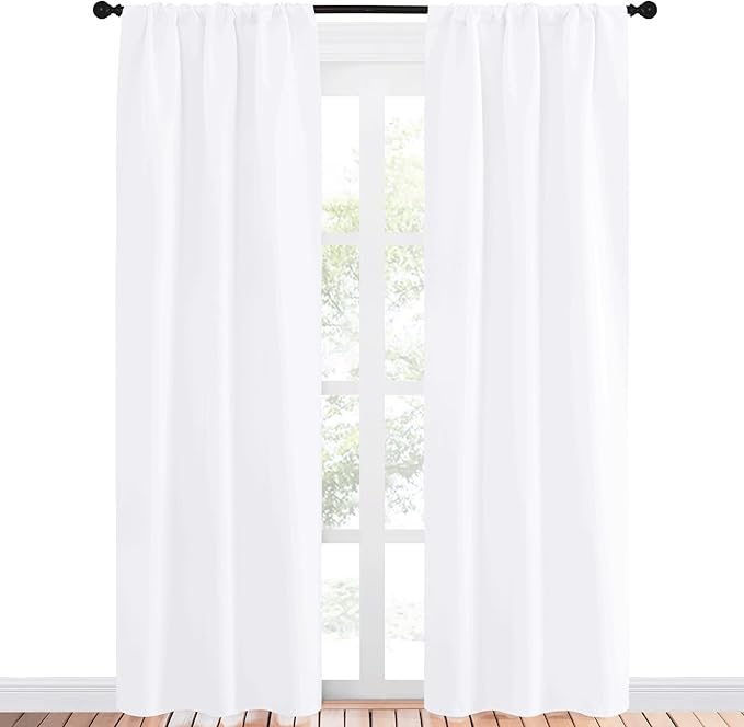 NICETOWN White Bedroom Curtain Panels - Multi-Function Noise Reducing Performance Window Treatment Thermal Insulated Rod Pocket Room Darkening Drapes for Nursery (2 Panels, 34 by 84) - Image 2