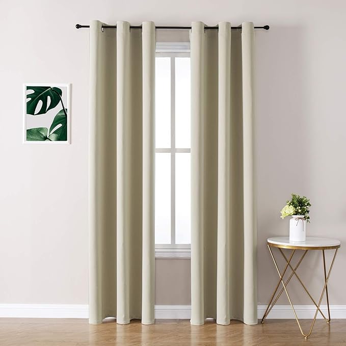 ChrisDowa Grommet Room Darkening Curtains for Bedroom and Living Room - 2 Panels Set Thermal Insulated Blackout Curtains (Beige, 42W x 84L) by ChrisDowa
