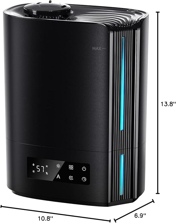 BREEZOME 6L Humidifiers for Bedroom Large Room & Essential Oil Diffuser, Ultrasonic Top Fill Cool Mist Humidifiers for Baby, Plants, Nursery Last up to 60 Hours, Smart Humidistat Control, Quiet, Black - Image 10