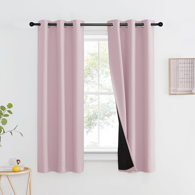 NICETOWN 100% Blackout Window Curtain Panels, Heat and Cold Blocking Drapes with Black Liner for Nursery, 60" Thermal Insulated Draperies (Lavender Pink, 2 Pieces, 37" Wide Each Panel) by NICETOWN