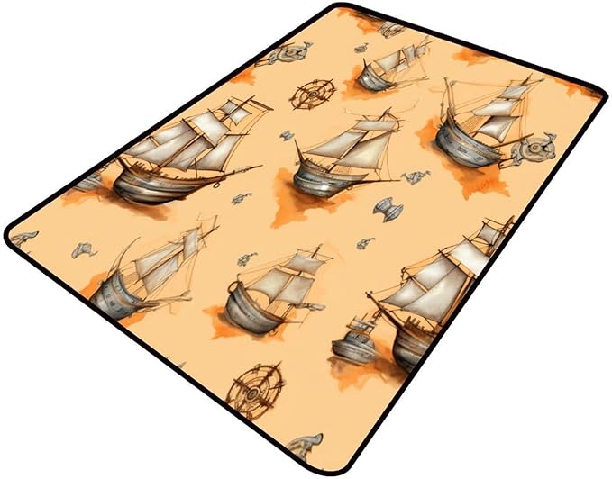 Runner, Sailboat Pattern Printing Foldable Area Rugs Fade Resistant, Flame Resistant, Quick Dry, Stain Resistant, Waterproof Floor Carpet for Living Room Bedroom, 60 x 96 Inch by Snarena