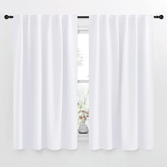 NICETOWN Window Treatment Curtain Panels - (White Color) W52 x L63, 2 Pieces, Semi Blackout Window Treatment Drape Panel for Kids Bedroom by NICETOWN