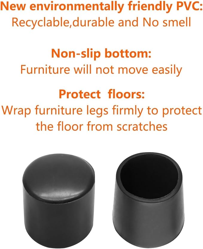 20 Pcs Round Rubber Furniture Leg Caps, 1/2"(12mm) Vinyl Flexible Chair Leg Floor Protectors/Covers Plastic End Caps for Patio/Indoor Furniture Leg Caps Railing (Black) - Image 4