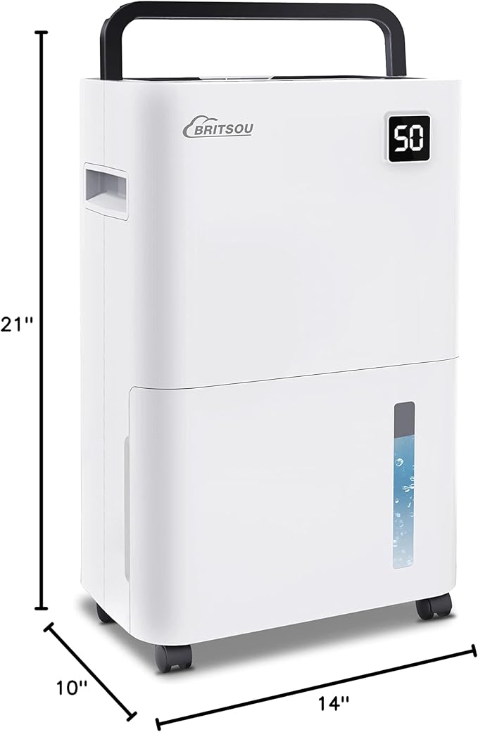 Britsou 50 Pints Dehumidifier for Basement with Drain Hose - Quiet Smart Operation with 3 Modes, 24HR Timer - Ideal for Home Bedroom, Bathroom, Small to Large Rooms - Image 9